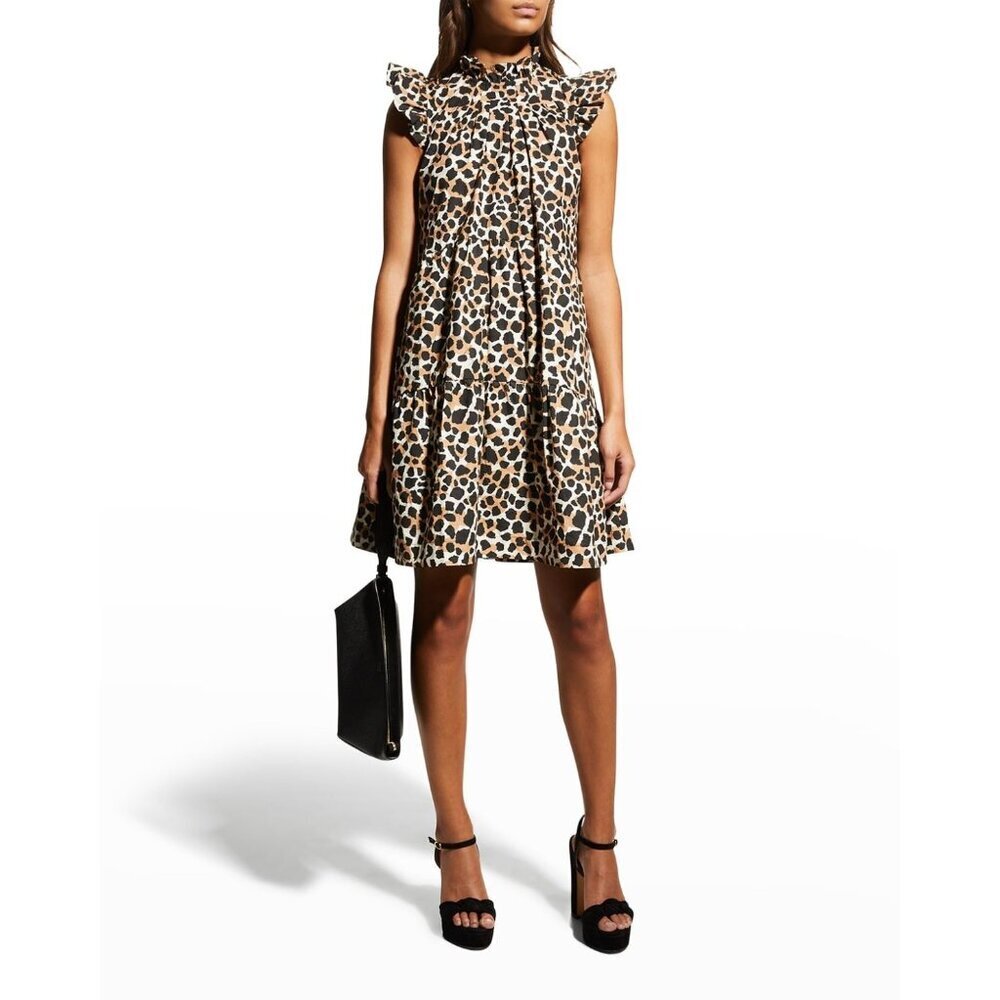 Sea New York Apollo Leopard Print Tiered Poplin Dress $395